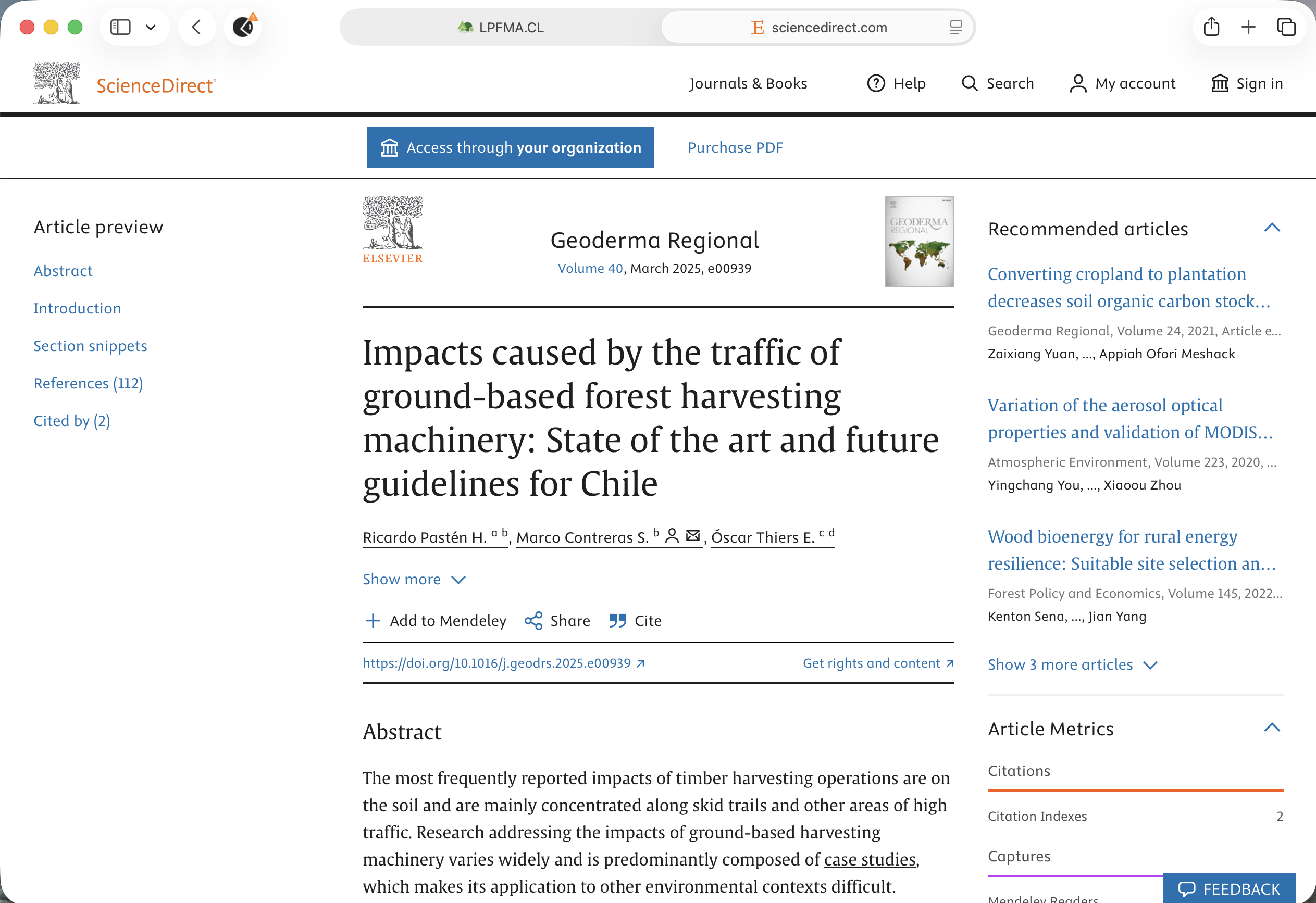 Impacts caused by the traffic of ground-based forest harvesting machinery: State of the art and future guidelines for Chile